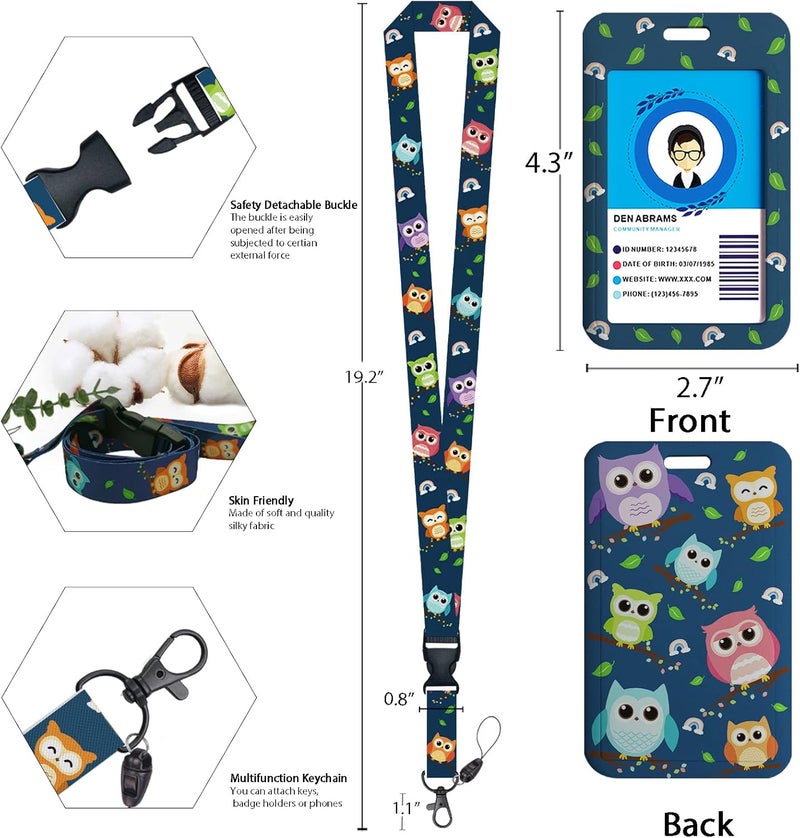 GIANCOMICS Cute Owl Lanyards for Id Badges, Retractable ID Badge Holder with Detachable Lanyard, Fashionable Badge Reel Heavy Duty with Carabiner Clip, Nurse Teacher Office Gifts - Image 4